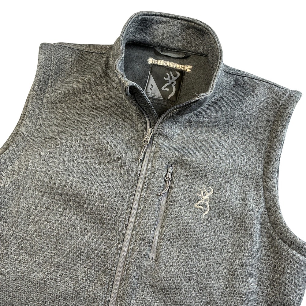 Browning Men's Size Medium Gray Spider Knit Full Zip Vest Buckmark Logo